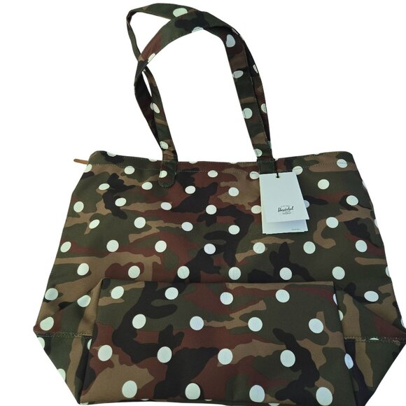 Herschel Supply Co NWT Mica Tote Woodland Camo White Dot Canvas Double Handle - Picture 3 of 8